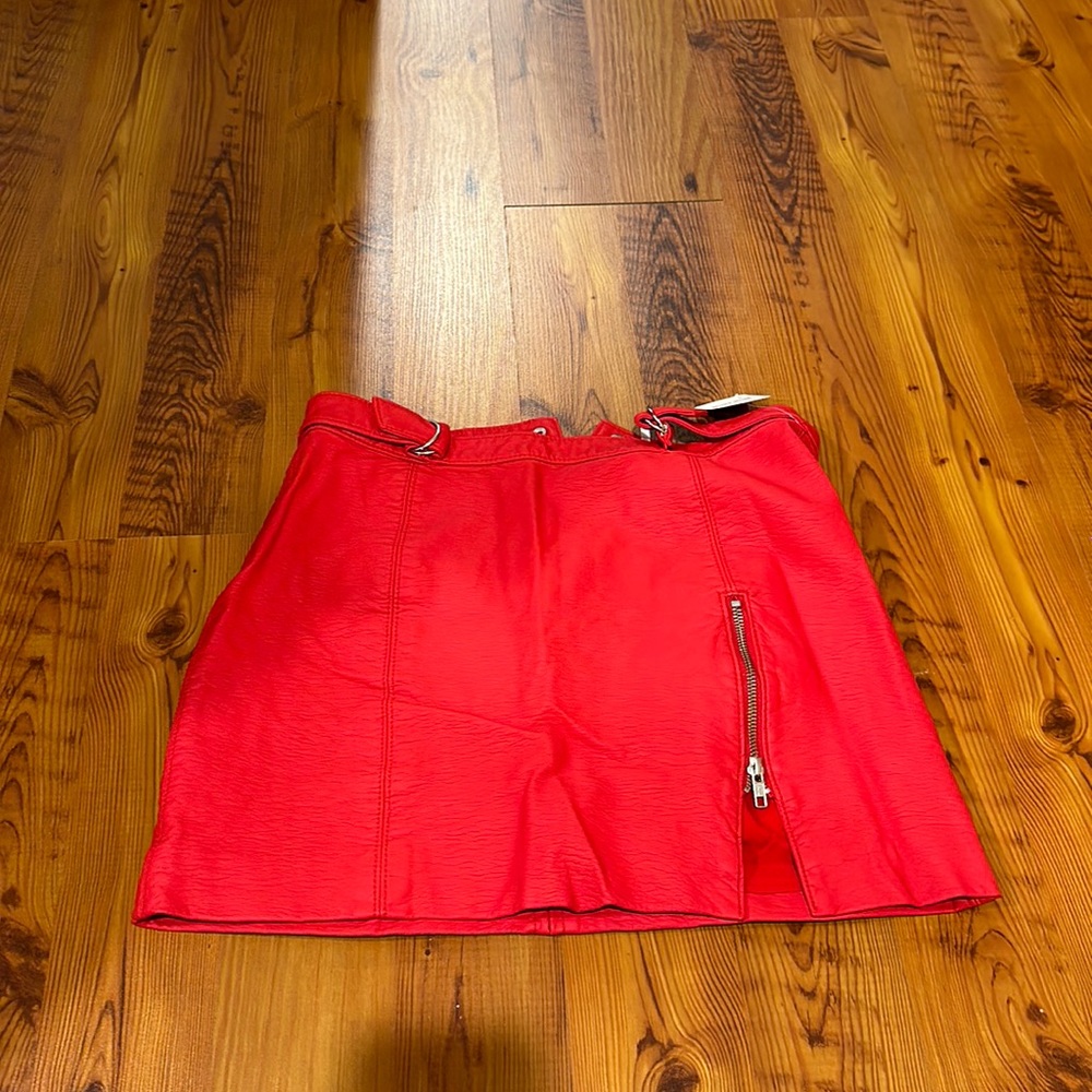 Free People Red Leather Skirt